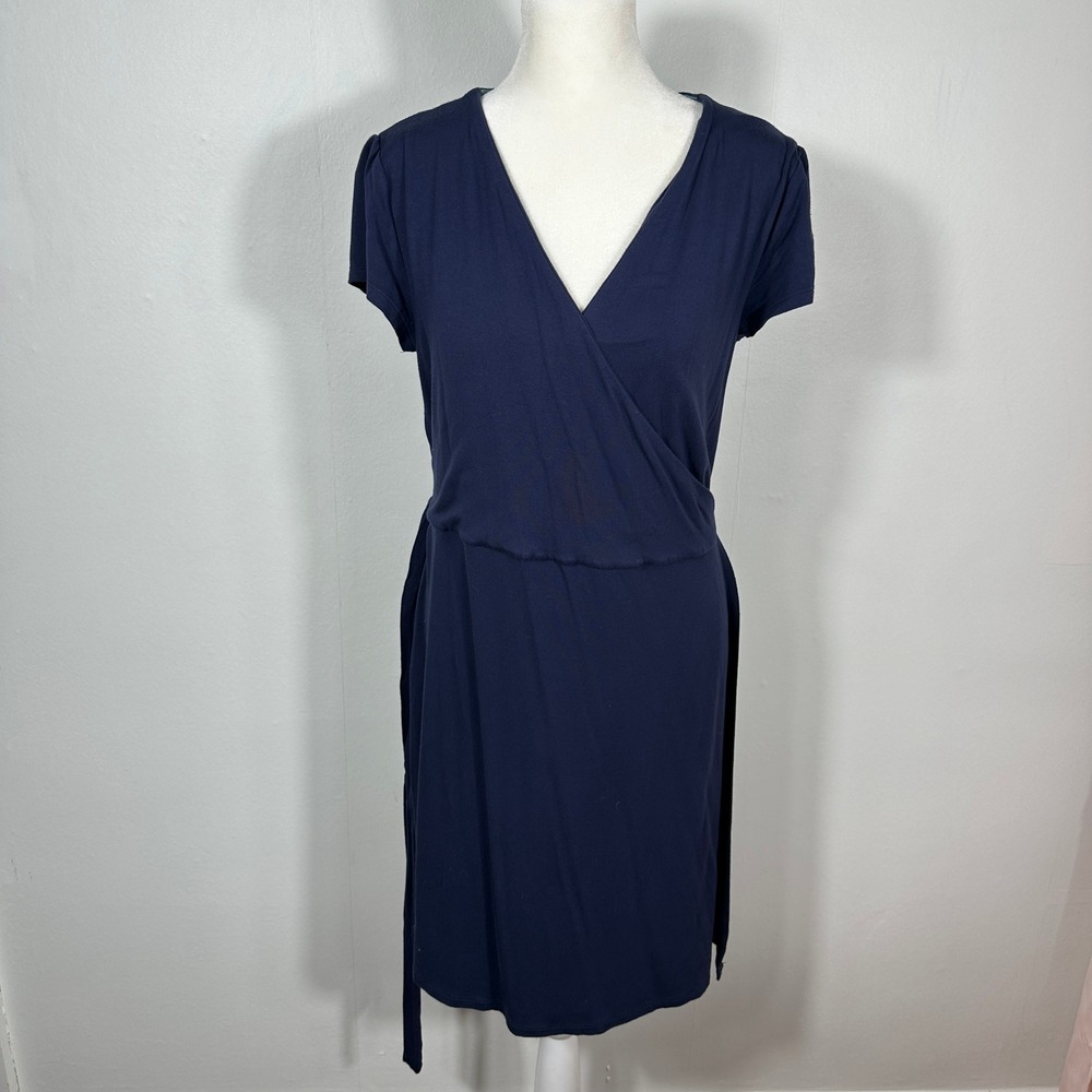 Boden Wrap Dress Womens 10P Navy Blue Short Sleeve V-Neck WW012